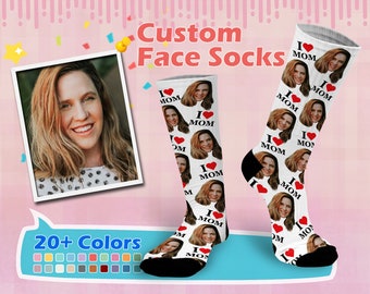 Calzini con facce personalizzate, calzini per la festa della mamma, metti qualsiasi faccia e testo sui calzini, ti amo mamma, regalo per la festa della mamma, il miglior regalo per la mamma, regalo di Natale
