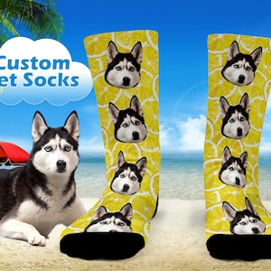 Custom Pet Socks with lemon, Dog Lover&#39;s gift, Funny Pet Socks, Personalized Dog Socks, Summer gift, Cat Face on Socks,Father&#39;s Day Gift