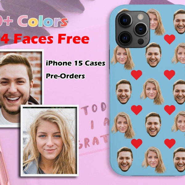 Personalized Phone Case with faces, Customized clear case for iPhone 15, Custom Tough Galaxy S23 Case, Valentine's Day