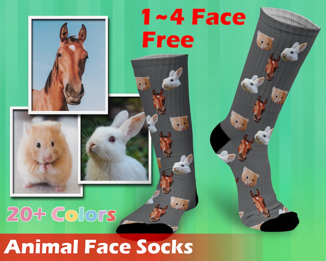 Customized Animal Face Socks, Put Any Faces on Socks, Animal Photo Socks , Horse Rabbit Hamster