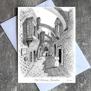 Paquete tierra santa de 5 tarjetas de felicitación "Vía Dolorosa", Israel, Jerusalén, Muro de las Lamentaciones, Jesús, Navidad, Cumpleaños, tarjetas, crucifixión