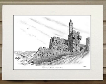 The Tower of David A4 Print, wall art, Jewish, Jerusalem, Jewish wall art, Christmas, Christianity, Jesus, prints, Kotel, Israel, Holy Land