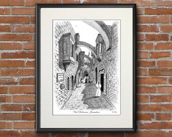 Via Dolorosa A4 print, Jerusalem, Baptism, Christmas, crucifixion , Jewish, Jerusalem, Easter, Israel , Holy, God, Resurrection, Jesus