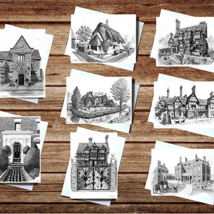 Pacchetto di 8 biglietti d'auguri - Case inglesi, casa di campagna, Inghilterra, britannico, storico, vecchia casa, regalo, patrimonio, casa, architettura, compleanno