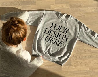 Gildan 18000 Mockup Sport Grey, 18000 Flatlay Mockup, Gray Sweatshirt Mockup, Minimalistic Trendy Mockup