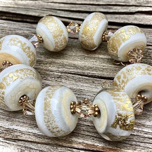Destash ONE handmade lampwork glass bead, SRA Lampwork, white 24K gold leaf donut spacer, diy jewelry design supply, OOAK artisan made gift