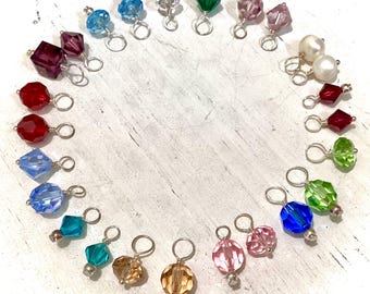 ONE Swarovski Crystal Birthstone Charm, Sterling Silver, Handmade Dangle