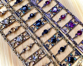 Handmade vintage style crystal panel bracelet, romantic artisan OOAK gift for her