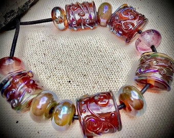 Destash one handmade lampwork glass bead, cranberry glass, artisan sra Lampwork, diy jewelry design supplies