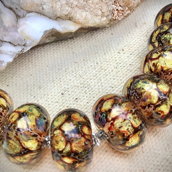 Destash ONE handmade borosilicate lampwork glass golden black bead, artisan SRA Lampwork, DIY jewelry making supply