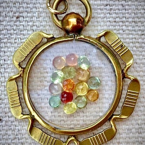 Genuine antique gem shaker locket, Edwardian gold tone locket, sapphires, gemstone filled, her unique OOAK gift