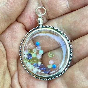 CUSTOM sterling silver locket, birthstone gemstone shaker locket or photo locket, romantic custom birthday gift for her, Mother’s Day gift