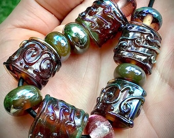 Cuentas de vidrio soplado artesanales color arándano, suministros para joyería artesanal