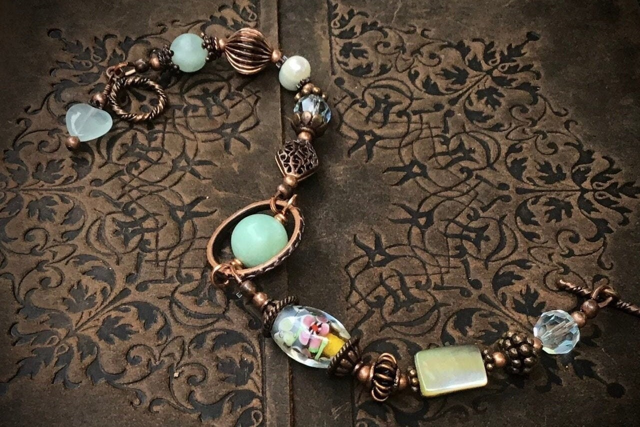 Handmade Gemstone SRA Lampwork Glass Bracelet Wire Wrapped - Etsy