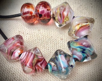 Destash ONE Handmade lampwork glass bead, crystal bicones, artisan SRA Lampwork, DIY jewelry design supplies