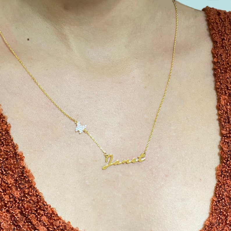 Personalized Name Necklace with a Butterfly \u2022 Minimalist Jewelry \u2022 Custom Name Necklace \u2022 BSN113