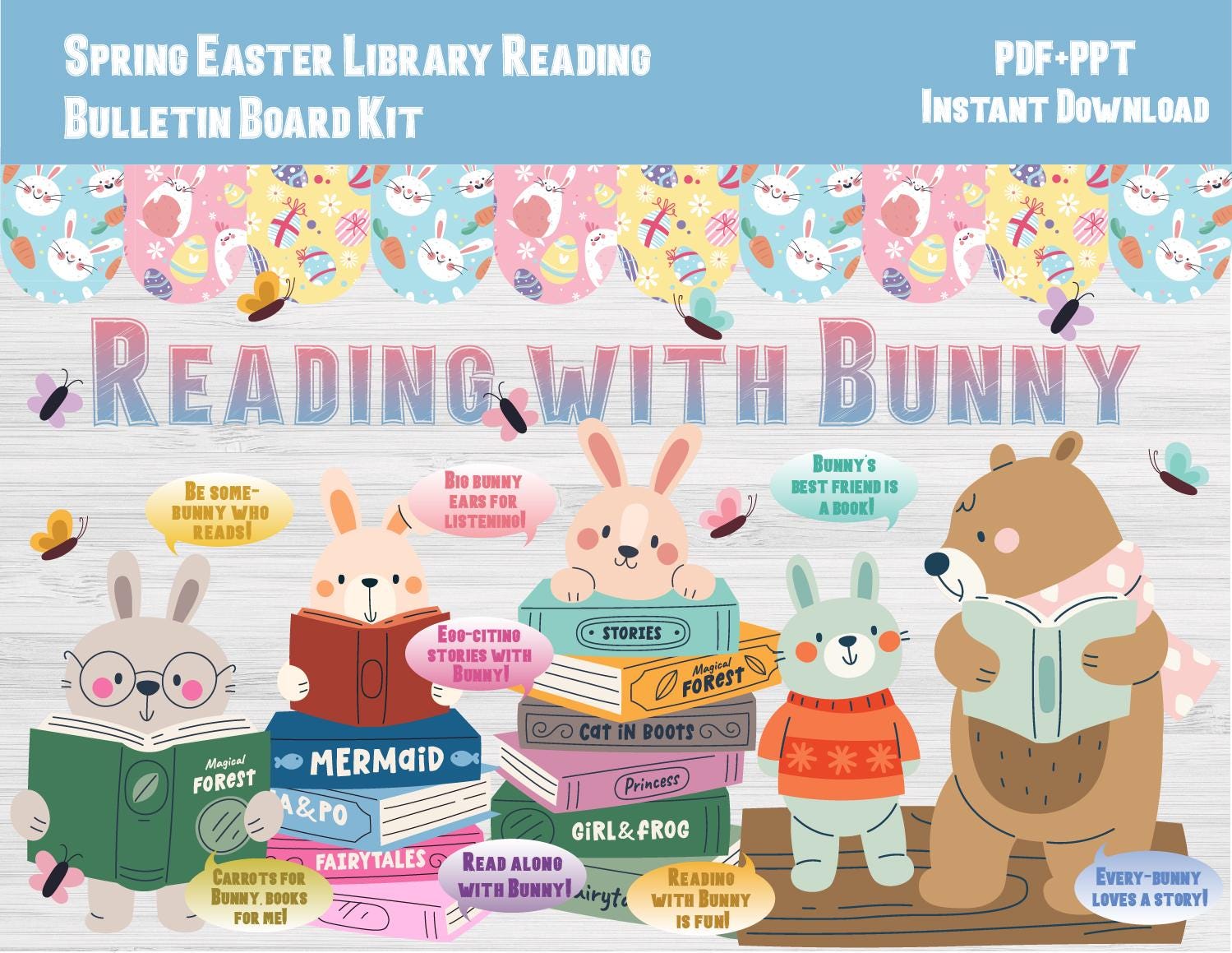 Easter Bunny Library Reading Bulletin Board Kit/april Spring Classroom ...