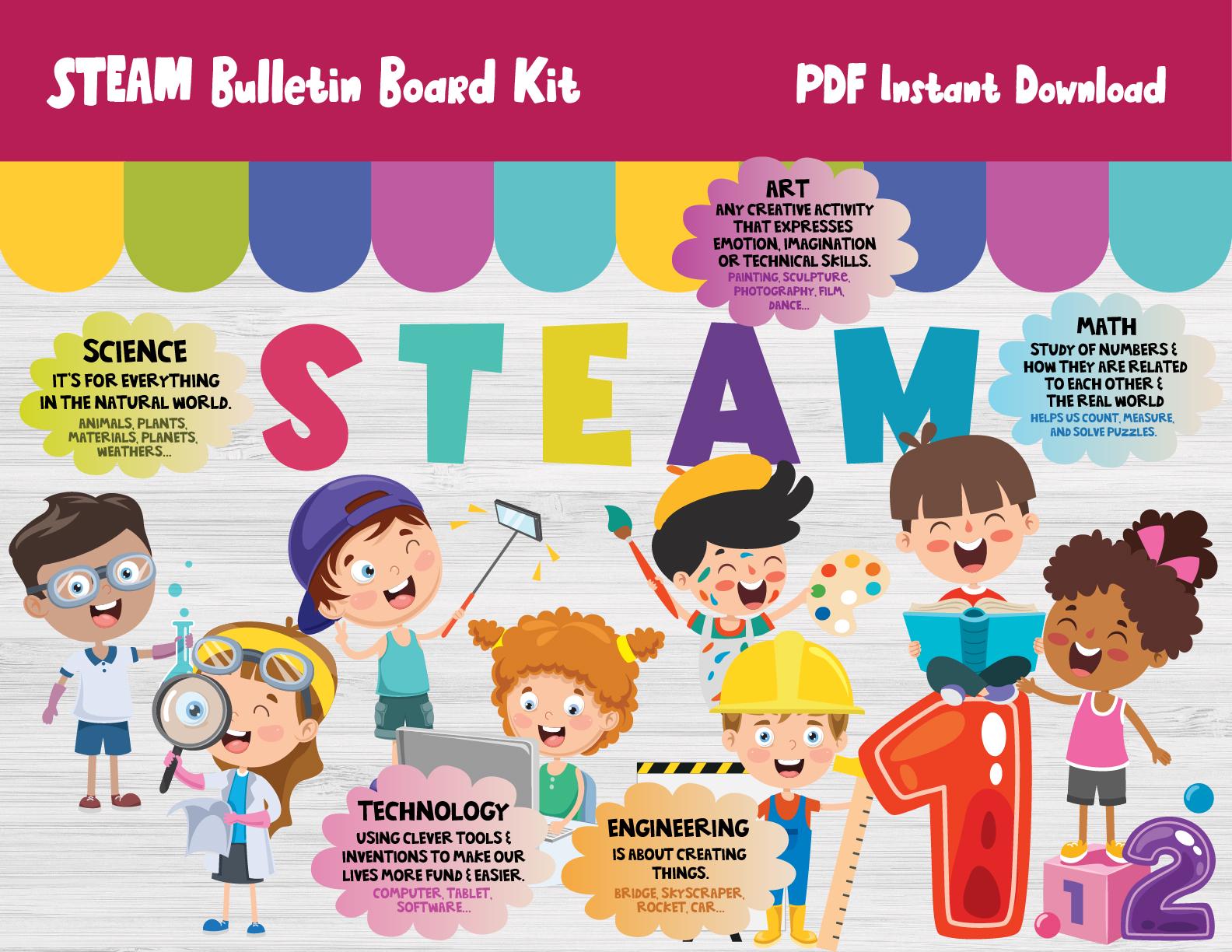 STEAM Bulletin Board Decorations Set - 68 Pieces, Classroom Cutouts, Borders & Stickers, Science & Math Theme