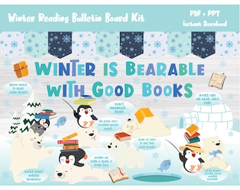 Winter Library Reading Bulletin Board Kit/December Classroom Wall Decor/Elementary/Kindergarten/Preschool Book Corner Decoration/Print/L232
