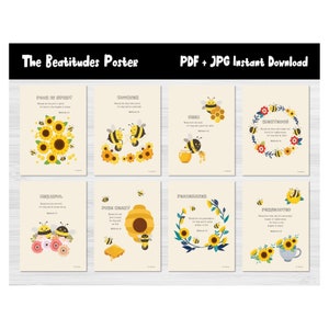 8 The Seligpreisungen Poster/Christian Pinnwand Kit/Bibelvers/Druckbare Klassenzimmer/Sonntagsschule Kindergarten Dekor/Vorschule Display/L92