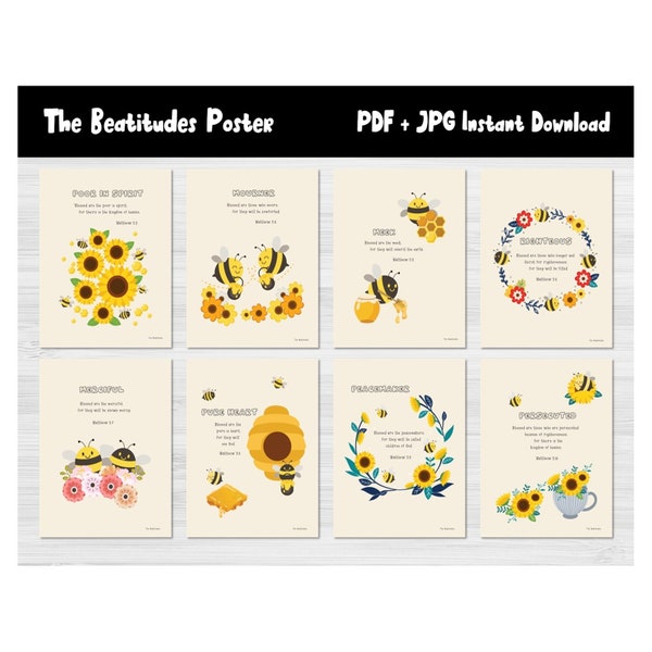 8 The Beatitudes Poster/Christian Bulletin Board Kit/Bible Verse/Classroom Printable/Sunday School Kindergarten Decor/Preschool Display/L92