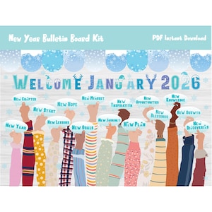 Zestaw na noworoczną tablicę ogłoszeń o zdrowiu psychicznym na styczeń/Dekoracja drzwi do klasy z okazji powitania 2026 r./Motywacyjne/Szkoła średnia/gimnazjum/podstawowa/L721