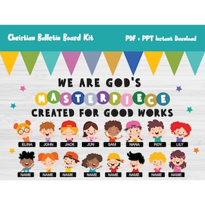 Christian Bulletin Board Kits/Sunday School Classroom Printable/Church Decor/Wall Door Display/Print/Teacher/Preschool/Kindergarten/L16