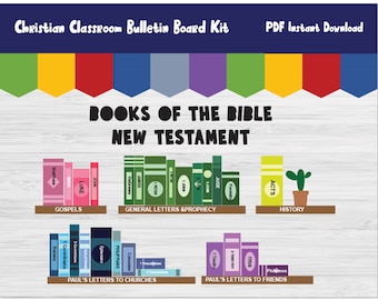 Christian Bulletin Board Kit/Sunday School Classroom Decor/Printable/Church Decoration/New Testament Print/Book of Bible Wall Display/L77