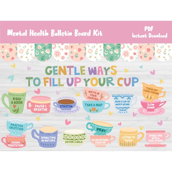 Mental Health Bulletin Board Kit/School Counselor/Counseling Wall Door Decor/Positivity/Self Care/Self Love/Therapy Printable/Decoration/512