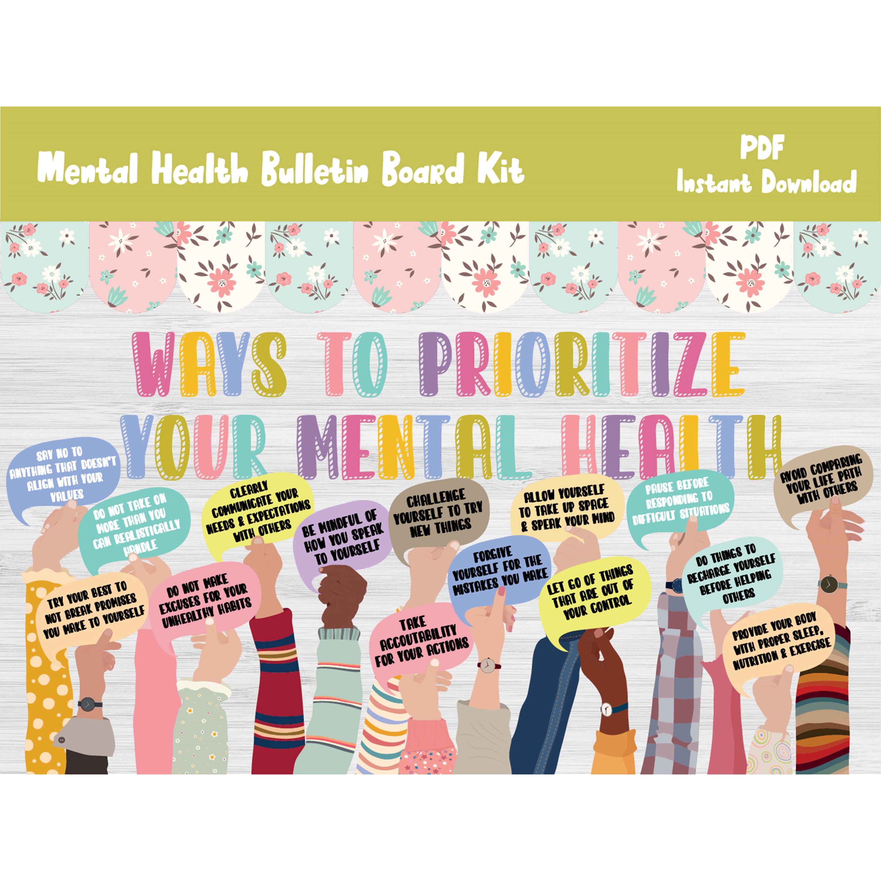 Mental Health Bulletin Board Kit/School Counselor/Social Worker/Counseling/Classroom Wall Door Decor/Self Care/Self Love/Printable/L538
