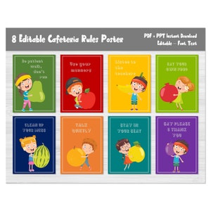 8 Cafeteria Bulletin Board Kit/Kindergarten Lunch Room Posters/Preschool Classroom Printable Decor/Wall Display/Class Teacher Resource/L154