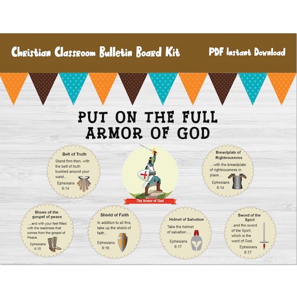 Armor of God/Christian Bulletin Board Kit/Church Print/Bible Verse/Classroom Printable/Sunday School Kindergarten Decor/Preschool Display/91