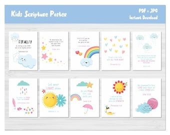 10 Sunday School Poster/Christian Bulletin Board/Kids Bible Verse Wall Art Decor/ Classroom Printable/Church/Preschool/Scripture Print/L109