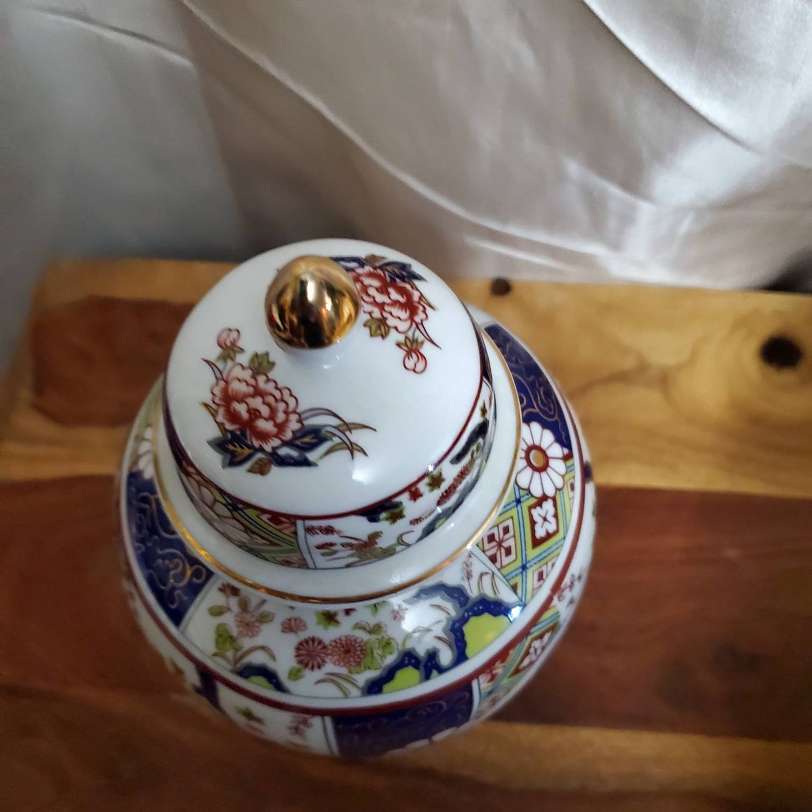 Imari Empress Blue and Red Flowers Gold Inlay Japanese Ginger Etsy