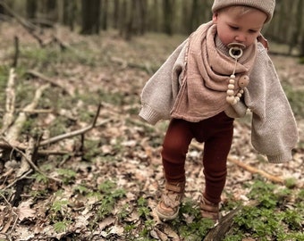 Schnullerkette Holz ohne Namen | Beige | Unisex - Nuckelkette Nuggikette Holz kugel natur unbehandelt  made in germany