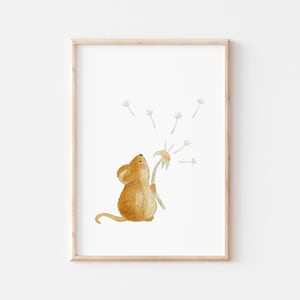 Poster &#39;Maus mit Pusteblume&#39; | Kinderzimmer Deko | DIN A4