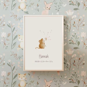 Geburtsposter 'Maus mit Pusteblume' | Personalisiert | DIN A4