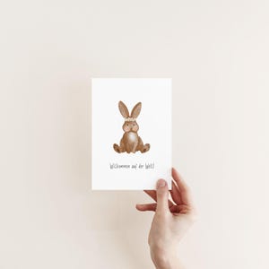 Geburtskarte 'Hase mit Blumenkranz' | Mädchen | DIN A6 | Aquarell