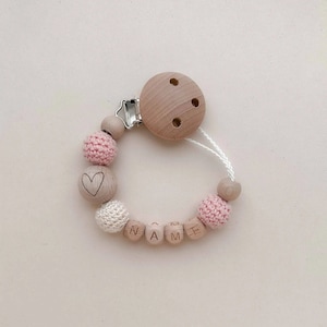 Pacifier chain heart with name | pink + cream white | Girls pacifier chain pacifier chain motif bead heart girls pacifier chain pacifier holder
