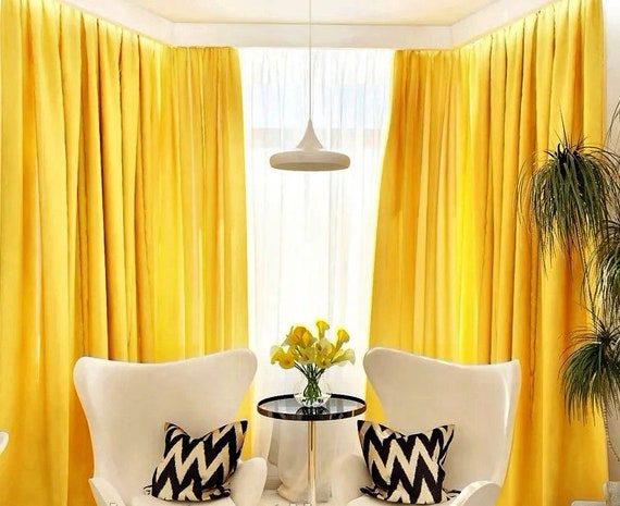 Yellow Kitchen Curtains Yellow Living Room Curtains Yellow Etsy