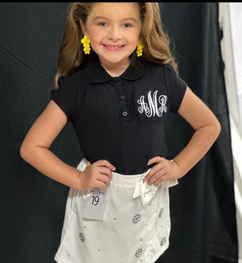 Embroidered Stacked Monogram Polo Shirt • School Uniform
