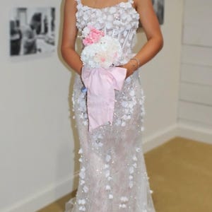 Monogrammed Bouquet Sash: Silk Ribbon Prom Homecoming Wedding Embroidered Bow image 3