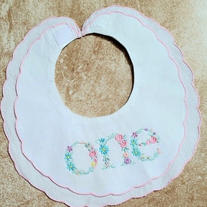 Monogrammed Linen Baby Bib: Scallop Trim, Heirloom Christening Gift