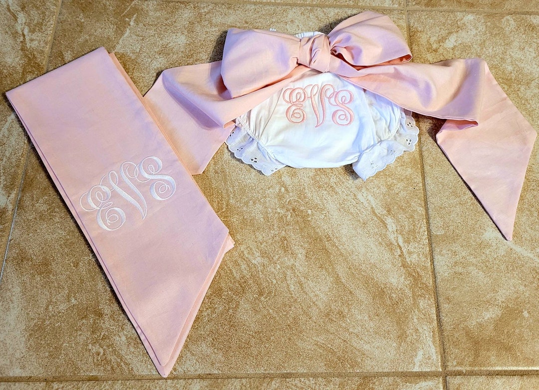 Monogrammed Baby Swaddle Bow Set Bloomers Newborn Sash Baby Shower Gift