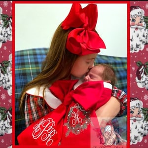 Monogrammed Newborn Sash Christmas Baby Bow Swaddle Sash Embroidered Sash Wreath Sash Bow Wrap Maternity Sash Bow Sash Holiday Baby Bow Sash