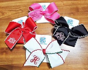 Monogrammed Hair Bow: Moonstitch Ribbon, Embroidered Initial, Classic or Preppy
