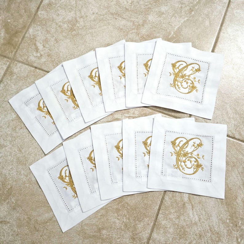 Monogrammed Hemstitch Cocktail Napkins - Thumbnail 3