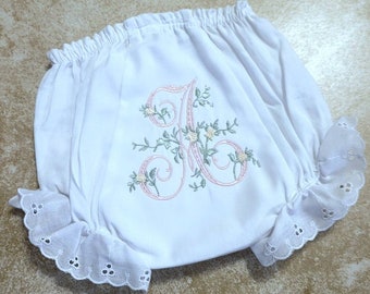 Monogrammed Bloomers White Eyelet Diaper Cover Heirloom Design Baby Girls Personalized Diaper Cover Newborn Gift Baby Shower Gift Toddler