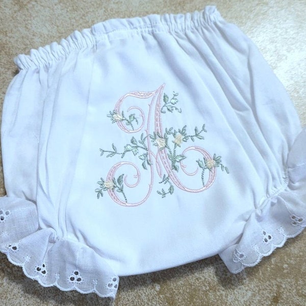 Monogrammed Bloomers White Eyelet Diaper Cover Heirloom Design Baby Girls Personalized Diaper Cover Newborn Gift Baby Shower Gift Toddler