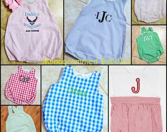 Monogrammed Gingham Bubble Romper: Personalized Baby Outfit